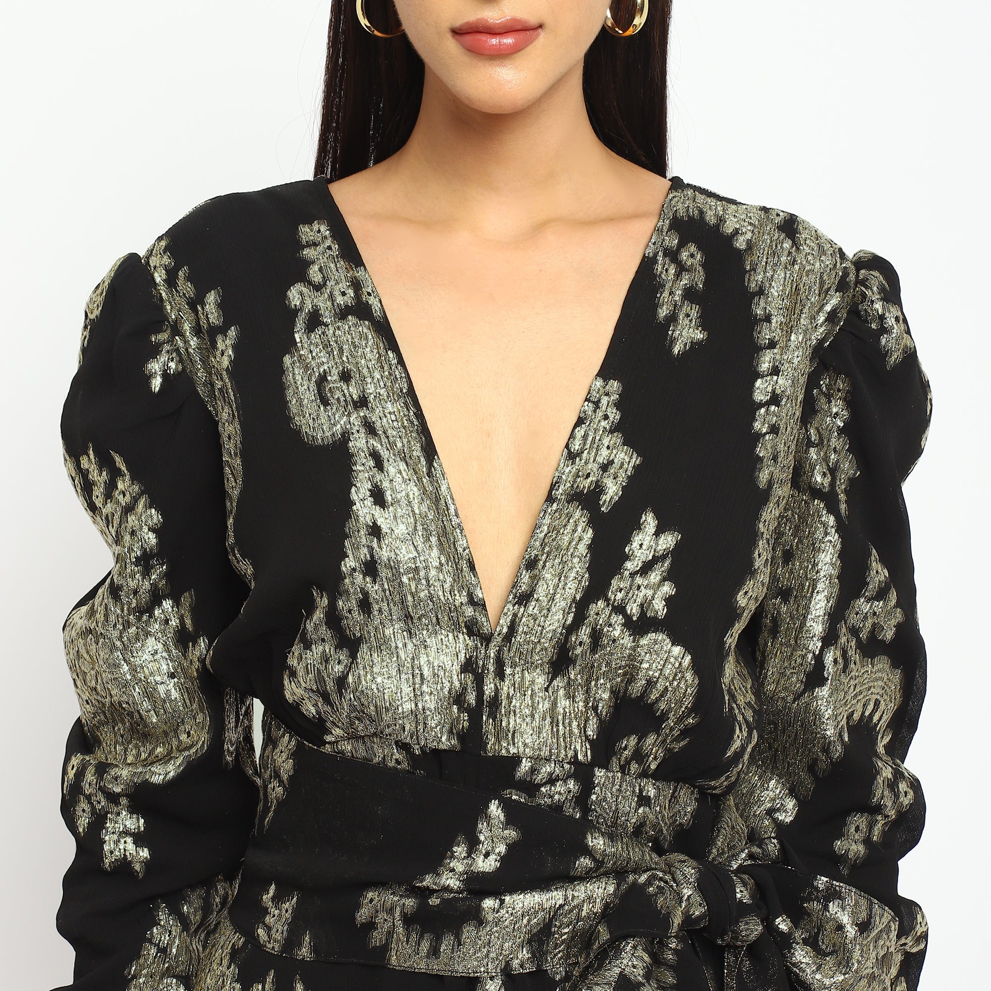Bold Gold Paisley Wrap Dress